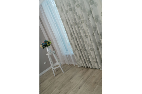 Готові штори кругла квітка сірий/хакі GS-9265 2,25м/3*1,6м