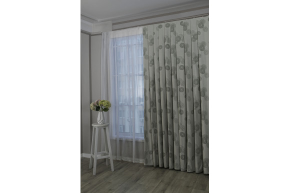 Готові штори кругла квітка сірий/хакі GS-9265 2,25м/3*1,6м