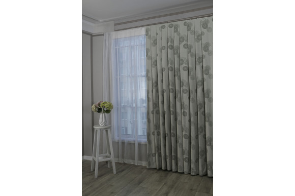 Готовые шторы круглый цветок серый/хаки GS-9265 2,25м/3*1,6м