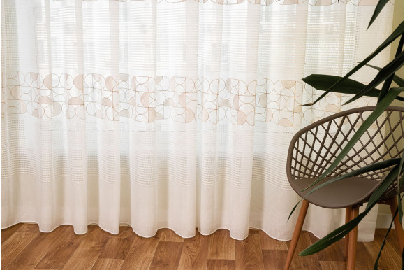 Тюль лен с вышивкой Alona TSL-9284 бело-бежевый