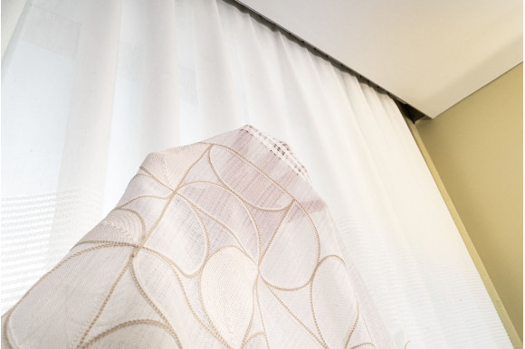 Тюль лен с вышивкой Alona TSL-9284 бело-бежевый