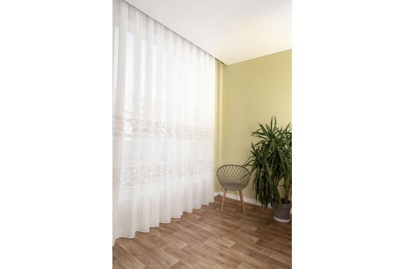 Тюль лен с вышивкой Alona TSL-9284 бело-бежевый