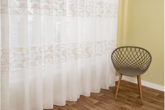 Тюль лен с вышивкой Alona TSL-9284 бело-бежевый