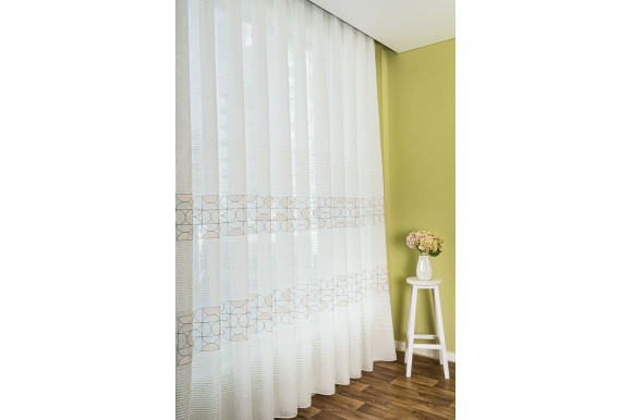 Тюль лен с вышивкой Alona TSL-9285 бело-серый Тюль лен с вышивкой Alona TSL-9285 бело-серый