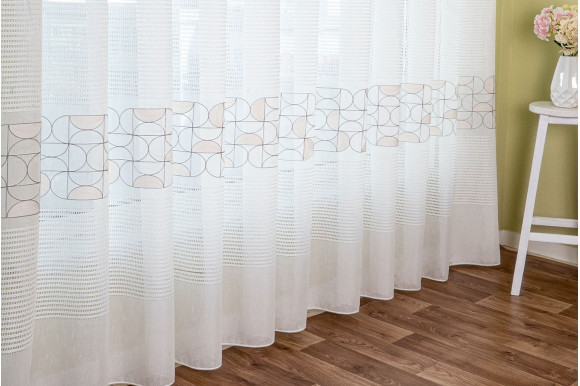 Тюль лен с вышивкой Alona TSL-9285 бело-серый Тюль лен с вышивкой Alona TSL-9285 бело-серый