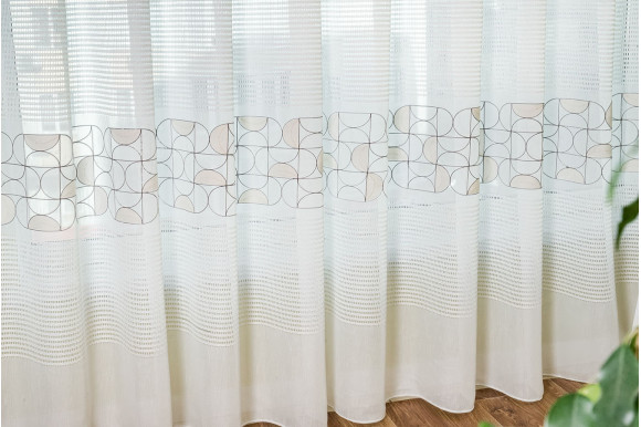 Тюль лен с вышивкой Alona TSL-9285 бело-серый