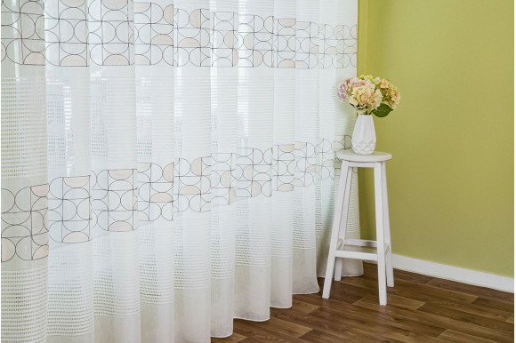 Тюль лен с вышивкой Alona TSL-9285 бело-серый Тюль лен с вышивкой Alona TSL-9285 бело-серый