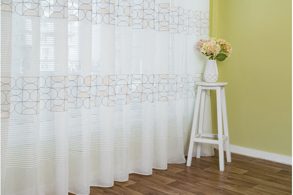 Тюль лен с вышивкой Alona TSL-9285 бело-серый Тюль лен с вышивкой Alona TSL-9285 бело-серый