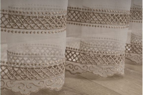 Тюль бамбук с вышивкой Wella TBV-9301 бежевый