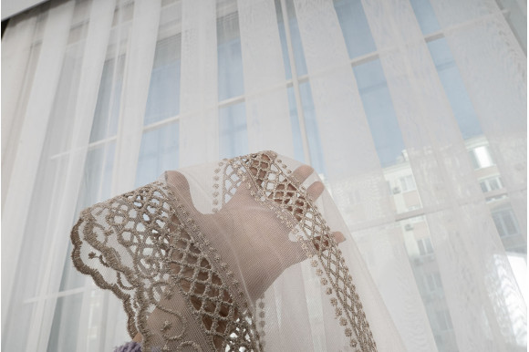 Тюль бамбук с вышивкой Wella TBV-9301 бежевый