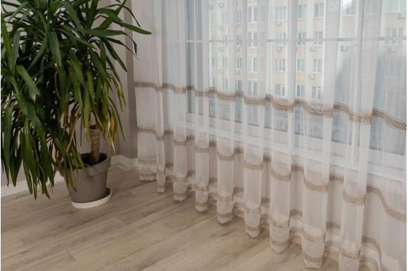 Тюль бамбук с вышивкой Wella TBV-9301 бежевый