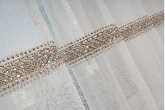 Тюль бамбук с вышивкой Wella TBV-9301 бежевый