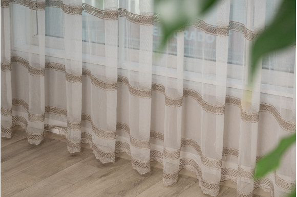 Тюль бамбук с вышивкой Wella TBV-9301 бежевый