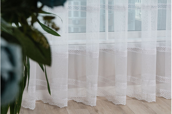 Тюль бамбук с вышивкой Wella TBV-9302 белый