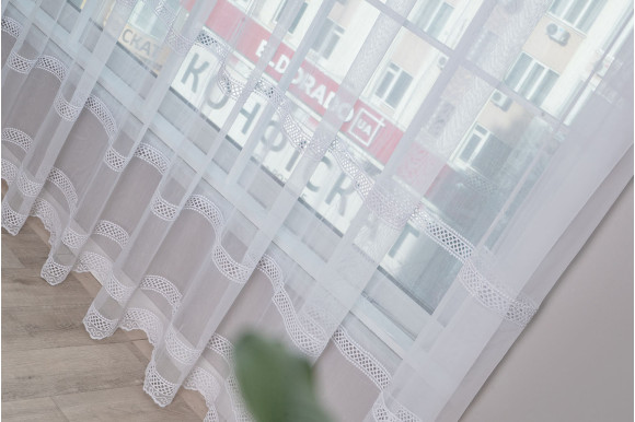 Тюль бамбук с вышивкой Wella TBV-9302 белый