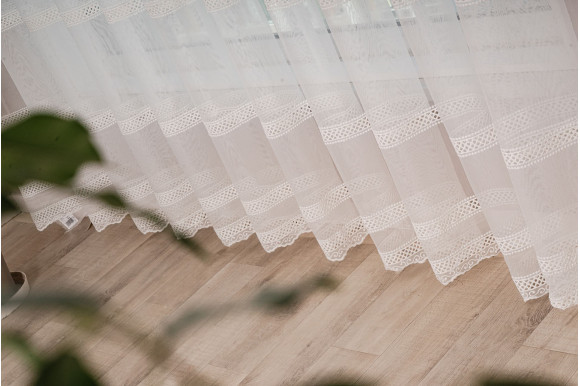 Тюль бамбук с вышивкой Wella TBV-9303 молочный