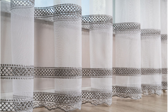 Тюль бамбук с вышивкой Wella TBV-9304 серый
