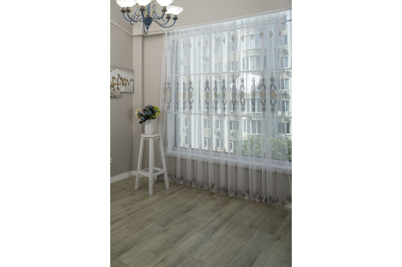 Готовый Тюль французский фатин с вышивкой Azzaro  GT-9317 синий/беж 2,32м/4,60м