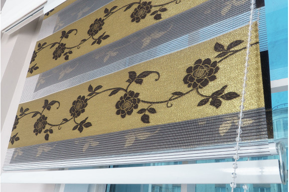 Рулонные шторы День-Ночь RSH-9442 0,8м*1,5м золотисто-черный