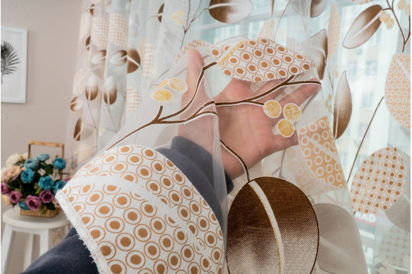 Тюль органза/коттон QS-48-09 коричневый отрез 2,0 метра