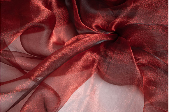 Тюль органза манка хамелеон бордовая