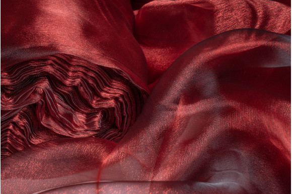 Тюль органза манка хамелеон бордовая