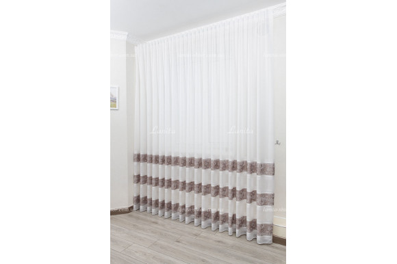 Готовый тюль лен-жаккард Colline коричневый 2,50м/5,0м