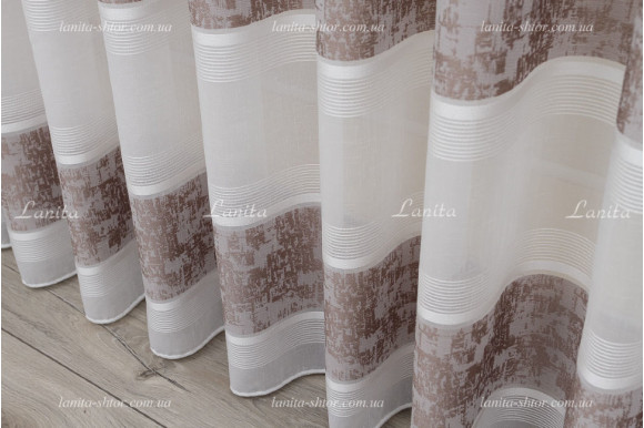 Готовый тюль лен-жаккард Colline коричневый 2,50м/5,0м