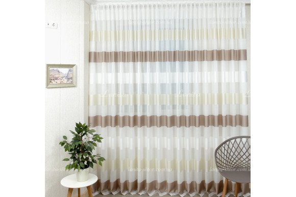 Готовый тюль лен в полоску Benton GT-8001 2,51м/5,0м