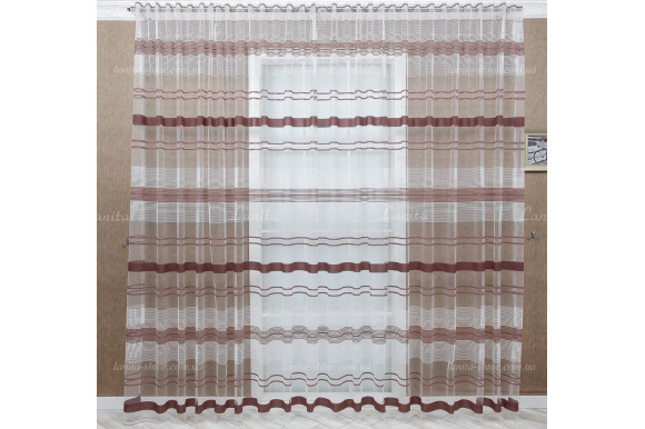 Готовый тюль фатин в полоску Bilena 7425 какао 2,50м/5,0м