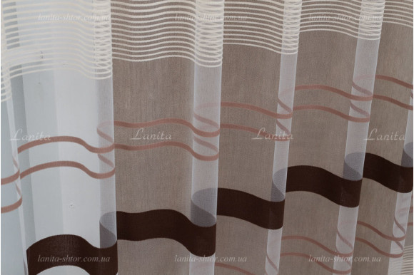 Готовый тюль фатин в полоску Bilena 7426 коричневый 2,50м/5,0м Готовый тюль фатин в полоску Bilena 7426 коричневый 2,50м/5,0м