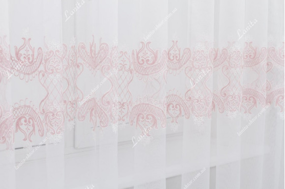 Готовий тюль льон з вишивкою Levante рожевий 2,51м/6,0м