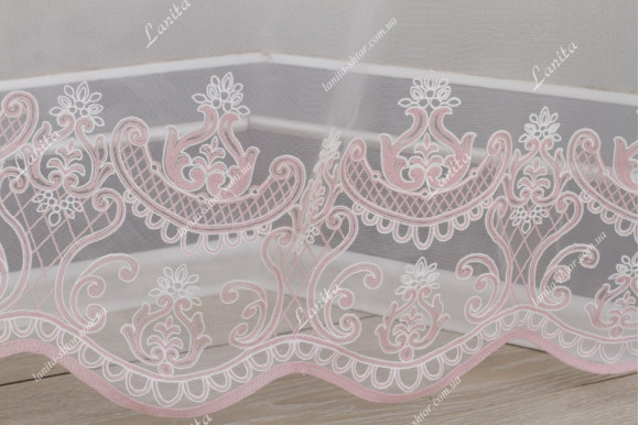 Готовий тюль льон з вишивкою Levante рожевий 2,51м/6,0м