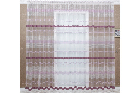 Готовый тюль фатин в полоску Bilena 7427 сиреневый 2,50м/5,0м