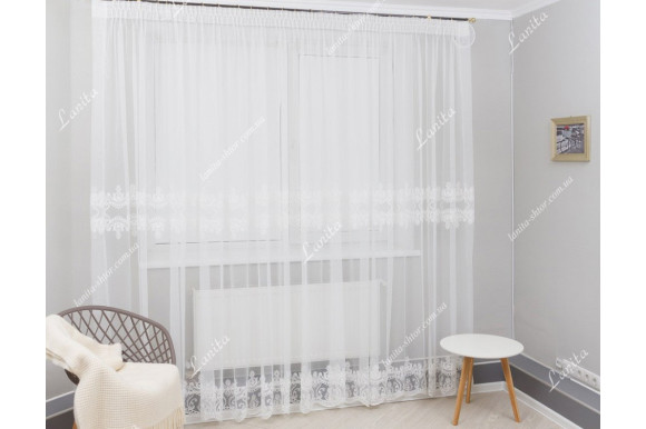 Готовый тюль лен с вышивкой Levante белый 2,51м/6,0м