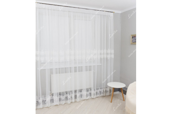 Готовый тюль лен с вышивкой Levante белый 2,51м/6,0м