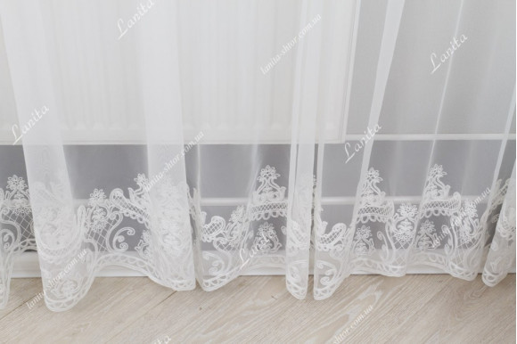 Готовый тюль лен с вышивкой Levante белый 2,51м/6,0м