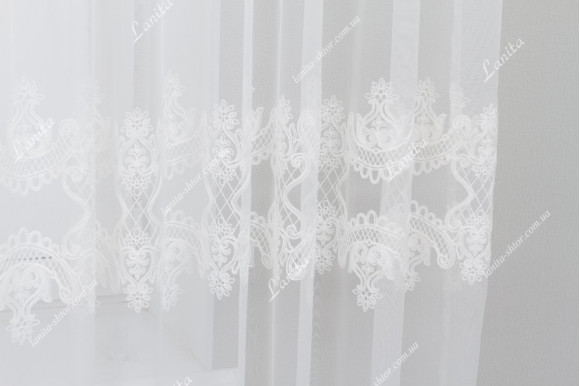 Готовый тюль лен с вышивкой Levante белый 2,51м/6,0м