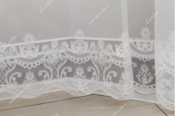 Готовый тюль лен с вышивкой Levante белый 2,51м/6,0м