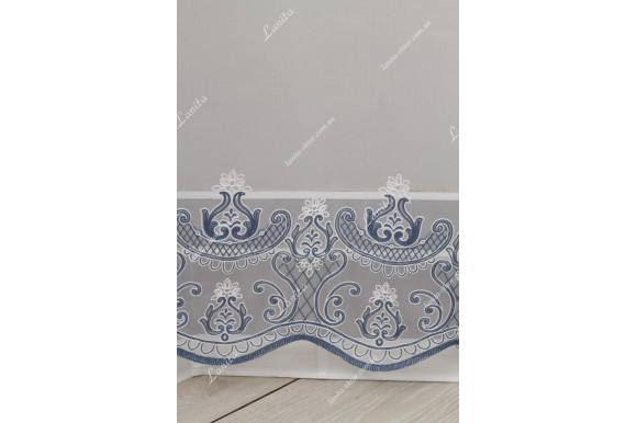 Готовый тюль лен с вышивкой Levante синий 2,51м/6,0м