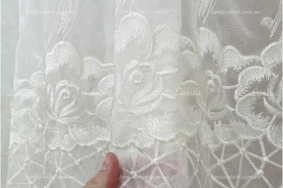Тюль кристалон с вышивкой TKV-7709 отрез 2,3 метра