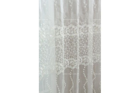 Тюль кристалон с вышивкой TKV-7709 отрез 2,3 метра