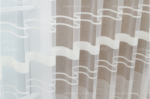 Готовый тюль фатин в полоску Bilena 7432 молочный 2,50м/5,0м