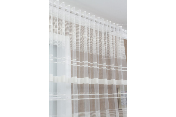Готовый тюль фатин в полоску Bilena 7432 молочный 2,50м/5,0м