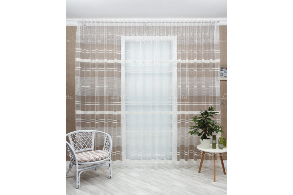 Готовый тюль фатин в полоску Bilena 7432 молочный 2,50м/5,0м