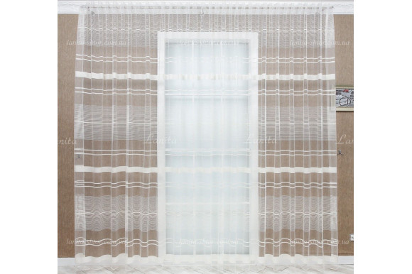 Готовый тюль фатин в полоску Bilena 7432 молочный 2,50м/5,0м