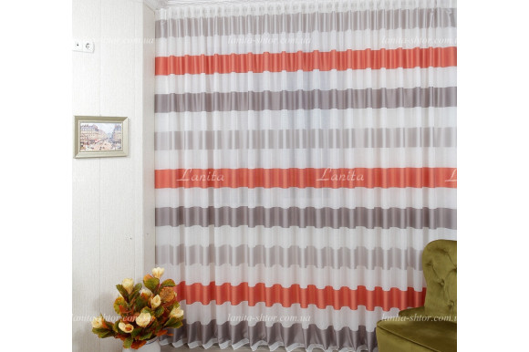 Готовый тюль лен в полоску Benton GT-8010 2,50м/5,0м