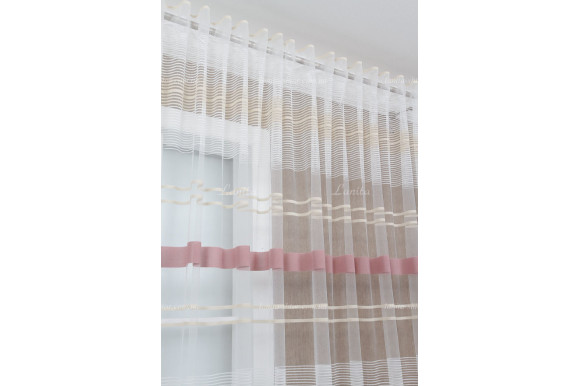 Готовый тюль фатин в полоску Bilena 7424 розовый 2,47м/5,0м Готовый тюль фатин в полоску Bilena 7424 розовый 2,47м/5,0м
