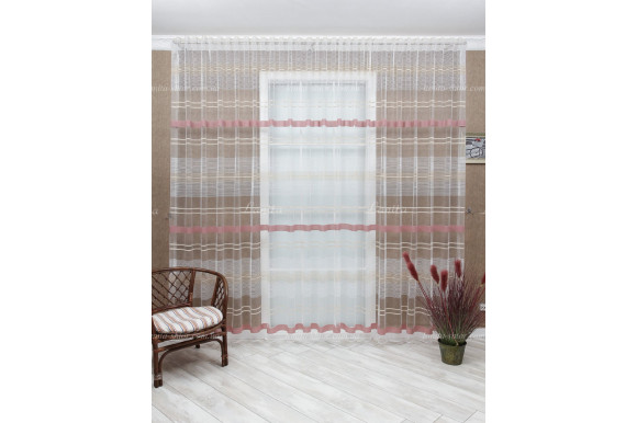 Готовый тюль фатин в полоску Bilena 7424 розовый 2,47м/5,0м Готовый тюль фатин в полоску Bilena 7424 розовый 2,47м/5,0м