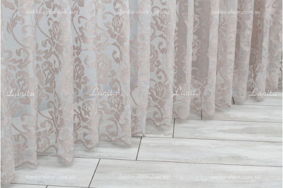 Готовий тюль фатин Carven рожева вишивка 2,50м/5,50м